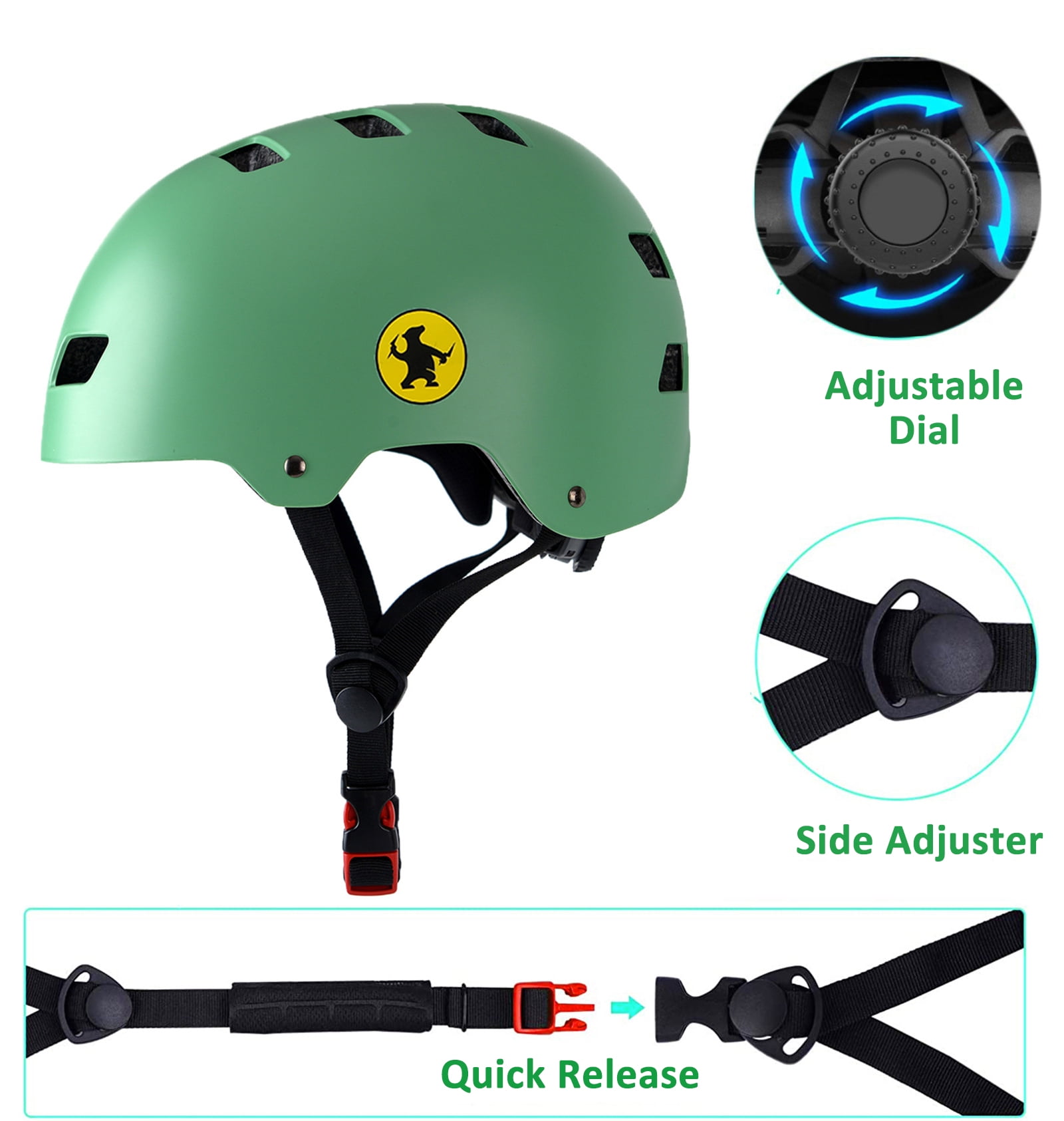 Rongbenyuan Adult Men Bike Helmet with Carry Bag,Multi-Sport for Scooter Skating Rollerblading, Green(59-62cm)