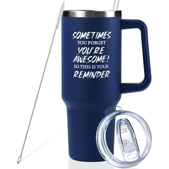 Sometimes You Forget You''re Awesome Mug, Inspirational Gifts 40 oz Tumbler with Handle, Birthday Gifts for Men Navy Blue Thermos Cup, Holiday Gifts for Him Dad Husband Boyfriend
