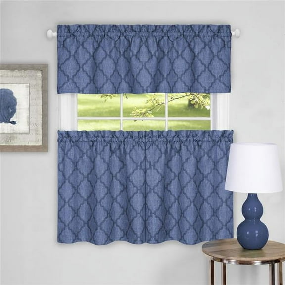 58 x 24 in. Colby Window Curtain Tier Pair & Valance Set, Blue