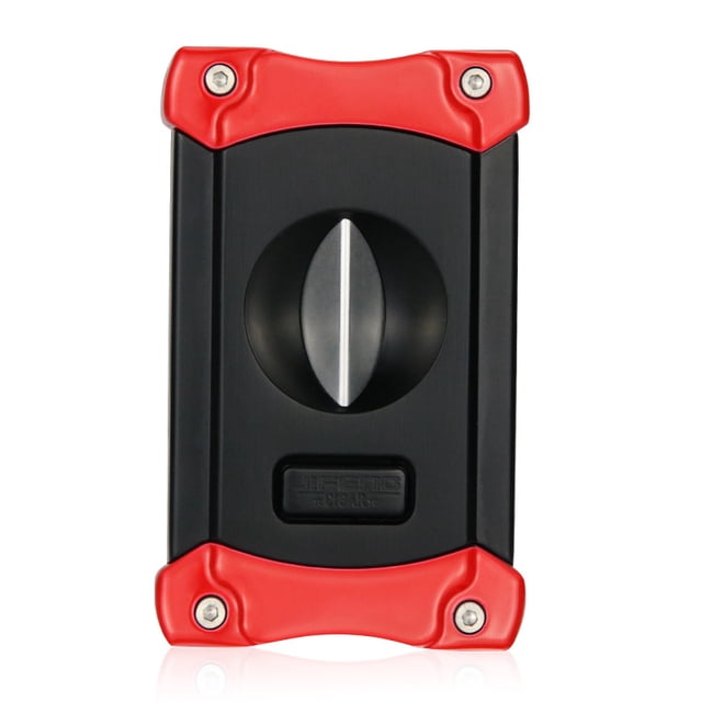 2 en 1 – Cortador de puros con cuerpo de acero inoxidable – Corte de cigarros multifuncional (rojo negro)