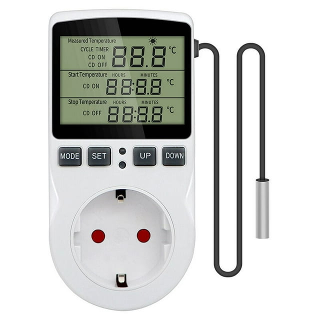 Digital Temperature Controller Thermostat Socket Heating Cooling with Probe, LCD Temperature Controller Socket Timer for Aquarium Incubator Greenhouse