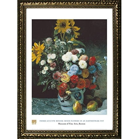 - buyartforless FRAMED Mixed Flowers In An Earthenware Pot by Pierre-Auguste Renoir 32x24 Art Print Poster Floral Still Life Famous Painting From Museum of Fine Arts Boston Collection