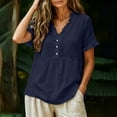 thumbnail image 5 of sdhkgrrt Women Plus Size Summer V Neck Short Sleeve Button Down Ruffle Blouses Casual Boho Loose Tops Solid Pullover Tunic T Shirts, Navy 3XL, 5 of 8