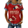 thumbnail image 2 of 250 Anniversary USA Shirt Womens Tops Jean Shirts for Women Denim Patchwork Waffle Short Sleeve Crew Neck Shirts 1776-2026 250Th American Birthday Flower Printed Shirt Graphic Tees Wine XL, 2 of 3
