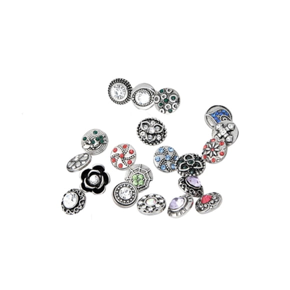FRCOLOR Boutons d'Artisanat 20 Pcs 12MM Boutons en Alliage Accessoires Incrustation de Pierres Précieuses Boutons à Pression Mélangés Breloques pour Décoration de Costume DIY (Style Mixte), 0.47"X0.47"X0.28 Pouces