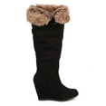 thumbnail image 2 of New Women Qupid Noya-01 Suede Fur Cuffed Round Toe Knee High Wedge Boot Size, 2 of 5