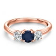 thumbnail image 3 of Gem Stone King 18K Rose Gold Plated Silver Blue Sapphire and Lab Grown Diamond Engagement Ring for Women | 1.14 Cttw | Round 5MM | Gemstone September Birthstone | Size 8, 3 of 6