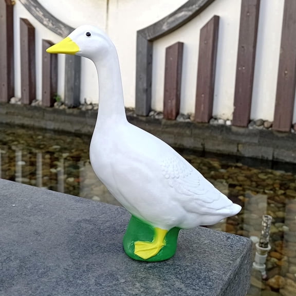 Goose Outdoor Lawn and Garden Statue, Mini White Geese Animal Figurine for Patio, Balcony, or Front Porch Decor, White