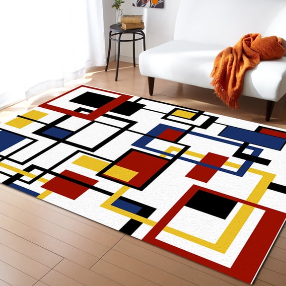 Area Rugs 5x8 Ft Retro Middle Ages Abstract Geometric Colorful Square Non-Slip Washable Rug Indoor Rug Floor Mats Non Shedding Carpet for Living Room Bedroom Dining Room Home Decor