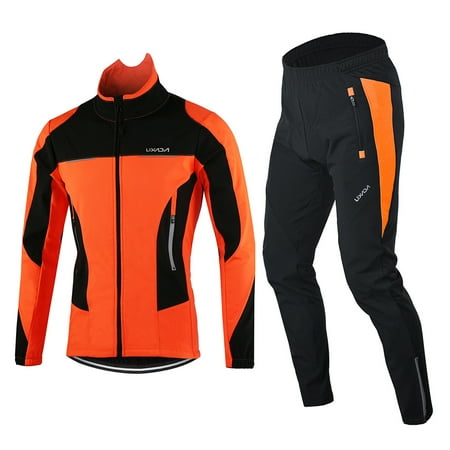Lixada Men Winter Cycling Clothing Set Windproof Long Sleeve Cycling Jersey Coat Jacket with 3D Padded Pants