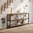 thumbnail image 3 of Tribesigns Sofa Table with Storage Shelves, 55 Inches Industrial Rustic Console Table, 3 Tiers Decorative Shelf, Open TV Shelf for Living Room, Hallway, Book (Brown), 3 of 6