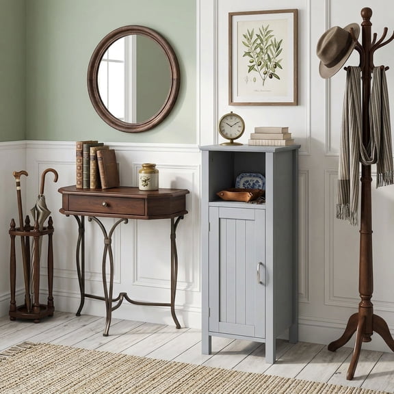 YYAo Bathroom Storage Cabinet, Toilet Storage Cabinet, 1-Door Freestanding Bathroom Cabinet with Open Shelf