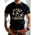 thumbnail image 1 of 1pc Men'S Summer T-Shirt - Casual Crew Neck with Geometric Beaver & Liquor Bottles Print, Slight Stretch Regular Fit Short Sleeve Top for Daily Wear, 1 of 5