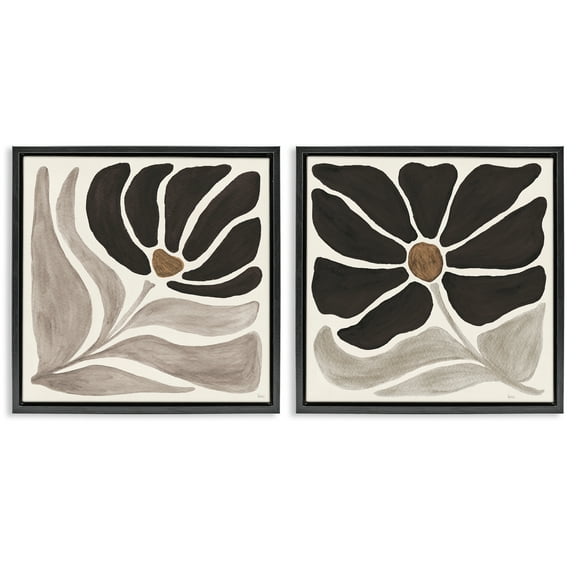Stupell Industries Large Modern Flower Plants & Flowers Painting Black Floater Framed Canvas Art Print Wall Art, 18 x 18, Set of 2