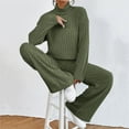 thumbnail image 3 of Women's Two Piece Knit Matching Outfits High Neck Slit Hem Tee And Pants Tracksuit Sets, 3 of 6