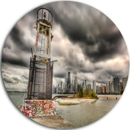 Michigan Three Light - Design Art 'Lake Michigan Navigation Light' Photographic Print on Metal