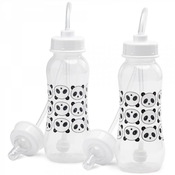 Hands-Free Baby Bottle - Anti-Colic Nursing System 9 oz Baby Bottle with Fast Flow Nipple/Teat 3m  Infant with Tube Straw Feeding System for Toddler (2 Bottles - Panda)