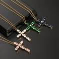 thumbnail image 3 of Zhuge Colgante de collar hecho a mano, colgante de cruz de circonita de colores en forma de gota (azul), 3 of 4