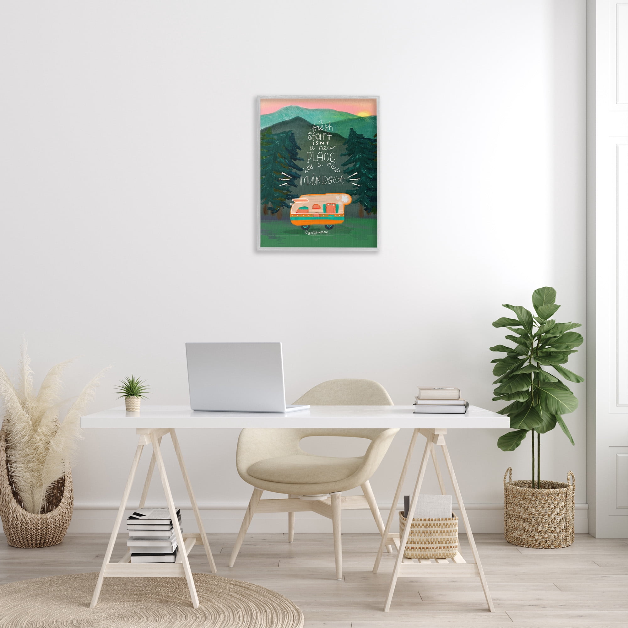 Stupell Industries Fresh Start New Mindset Inspirational Painting Gray Framed Art Print Wall Art, 24 x 30
