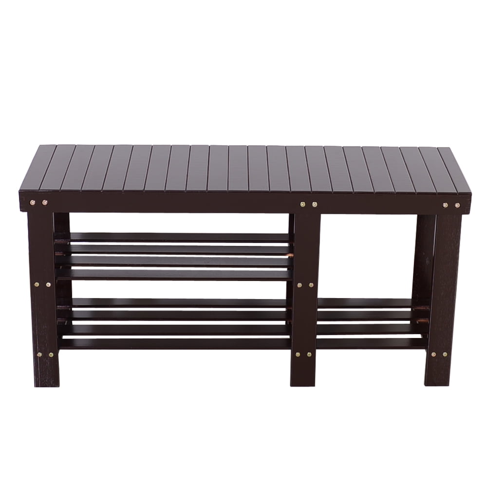 Lowestbest Strip Type Bamboo Stool Shoe Rack with Boots Compartment, Coffee