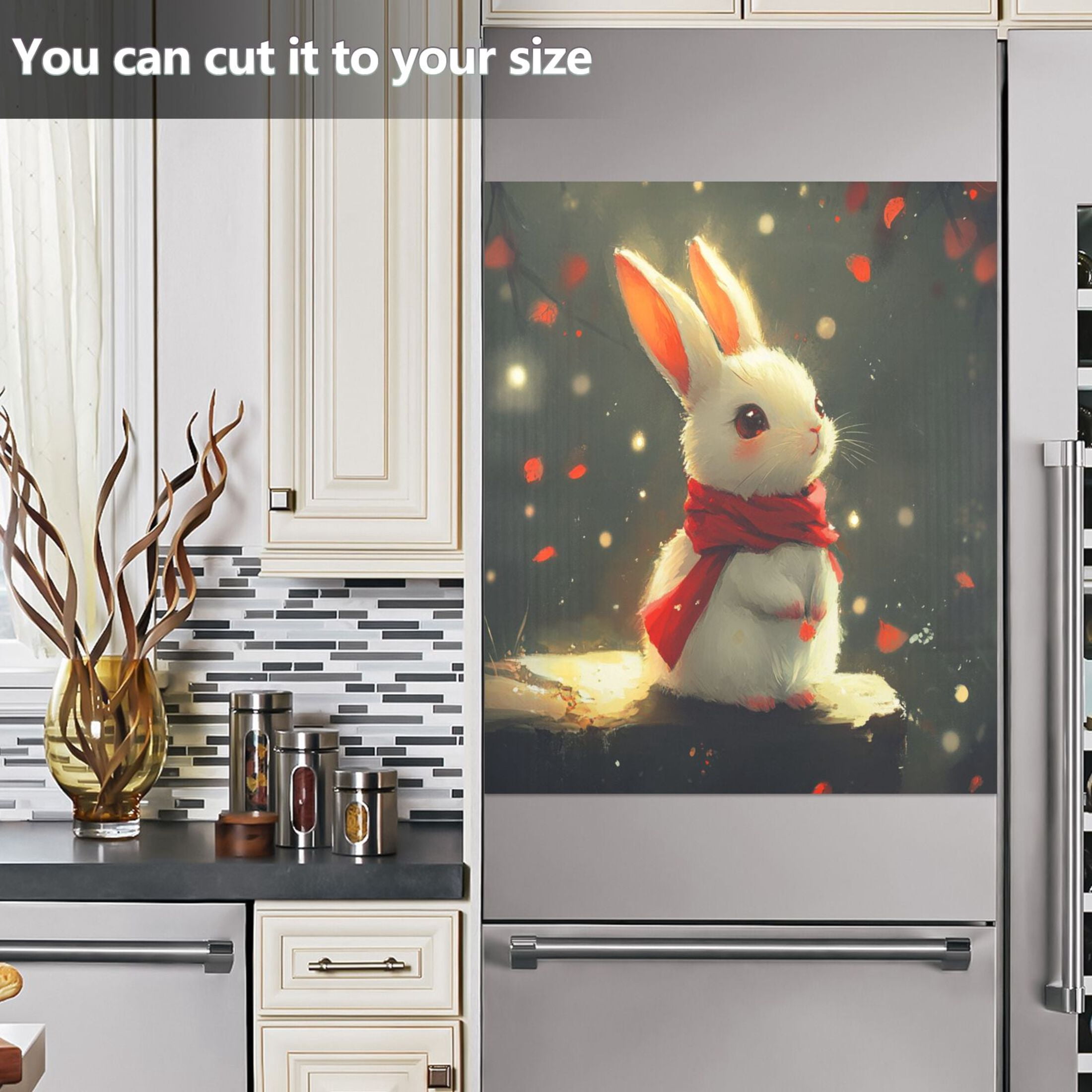 Dishwasher Magnetic Sticker 23x26 Inch Refrigerator Magnetic Sticker Washing Machine Magnetic Sticker Kitchen Panel Magnetic Sticker Home Decor Adorable Scarf Rabbit