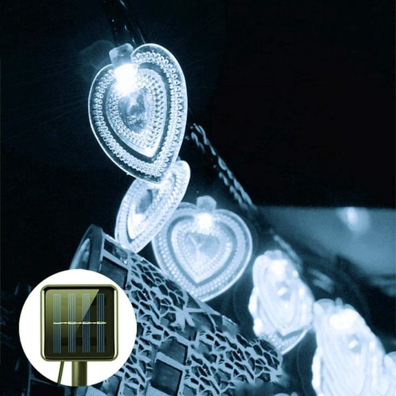 LINLIN Solar Heart String Lights,Waterproof 23ft 50LED Heart-Shaped 8 Mode Solar Starry Wedding Party Ambiance Lighting Fairy Lights for Outdoor Garden Home Christmas Valentine's Day Decor