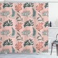 thumbnail image 1 of Under the Sea Shower Curtain, Dark Sea Green Tone and Coral Seaweed Water Plantation Print, Fabric Bathroom Set with Hooks, 69W X 75L Inches Long, Pale Salmon and Multicolor, by Ambesonne, 1 of 3