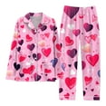 thumbnail image 2 of Women Silk Pajamas Set 2 Piece Womens Valentines Day Pajama Sets Long Sleeve Button-Down Lounge Set Heart Print Pjs Sets for Women, 2 of 3