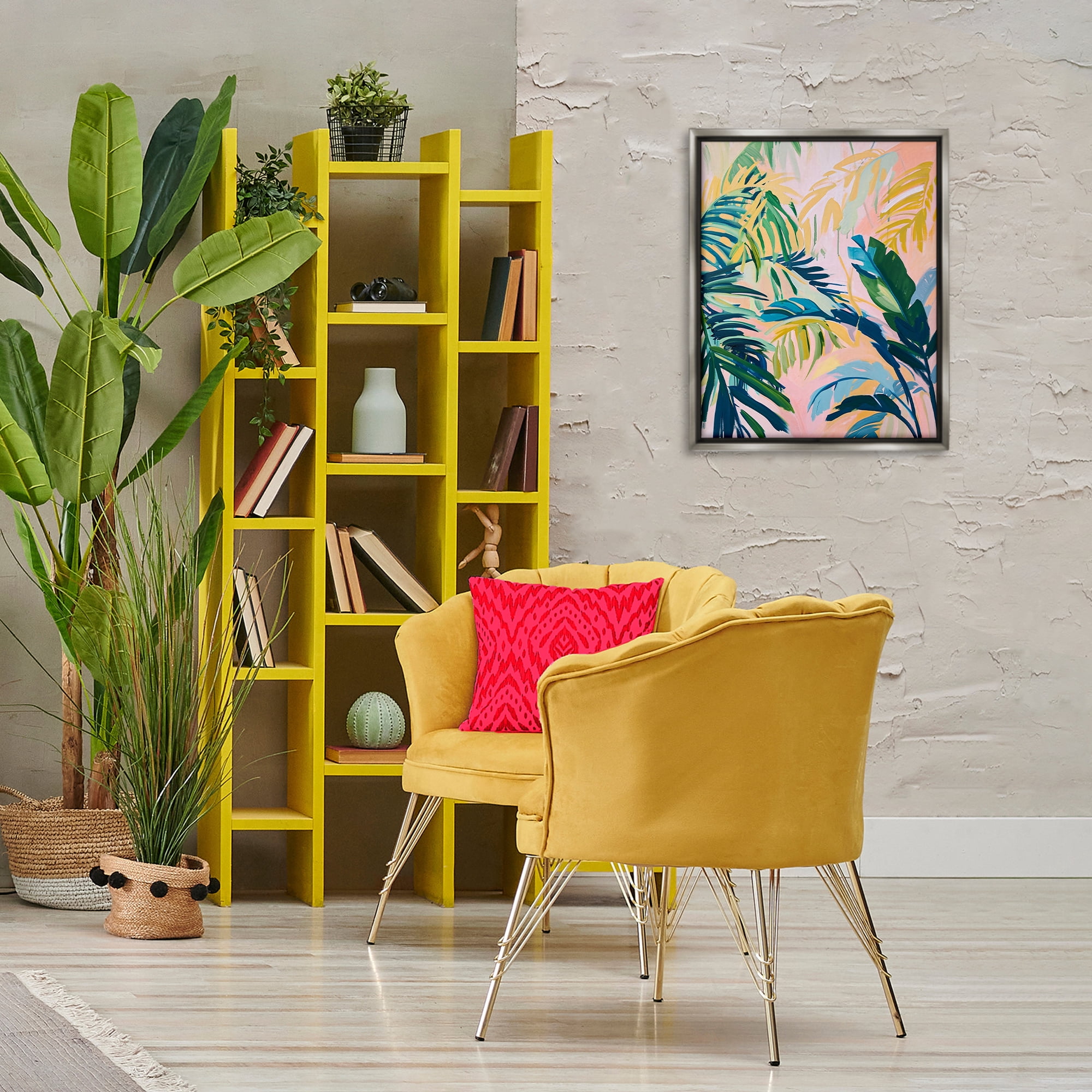Stupell Industries Tropical Leaf Impressions Botanical & Floral Painting Gray Floater Framed Canvas Art Print Wall Art, 17 x 21