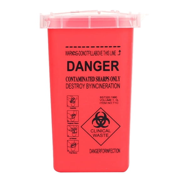 (Red) 1L Plastic Tattoo Medical Supplies Container Waste Box Disposable Needle Tips Recycling Buckets Collection Tattoos Accessories