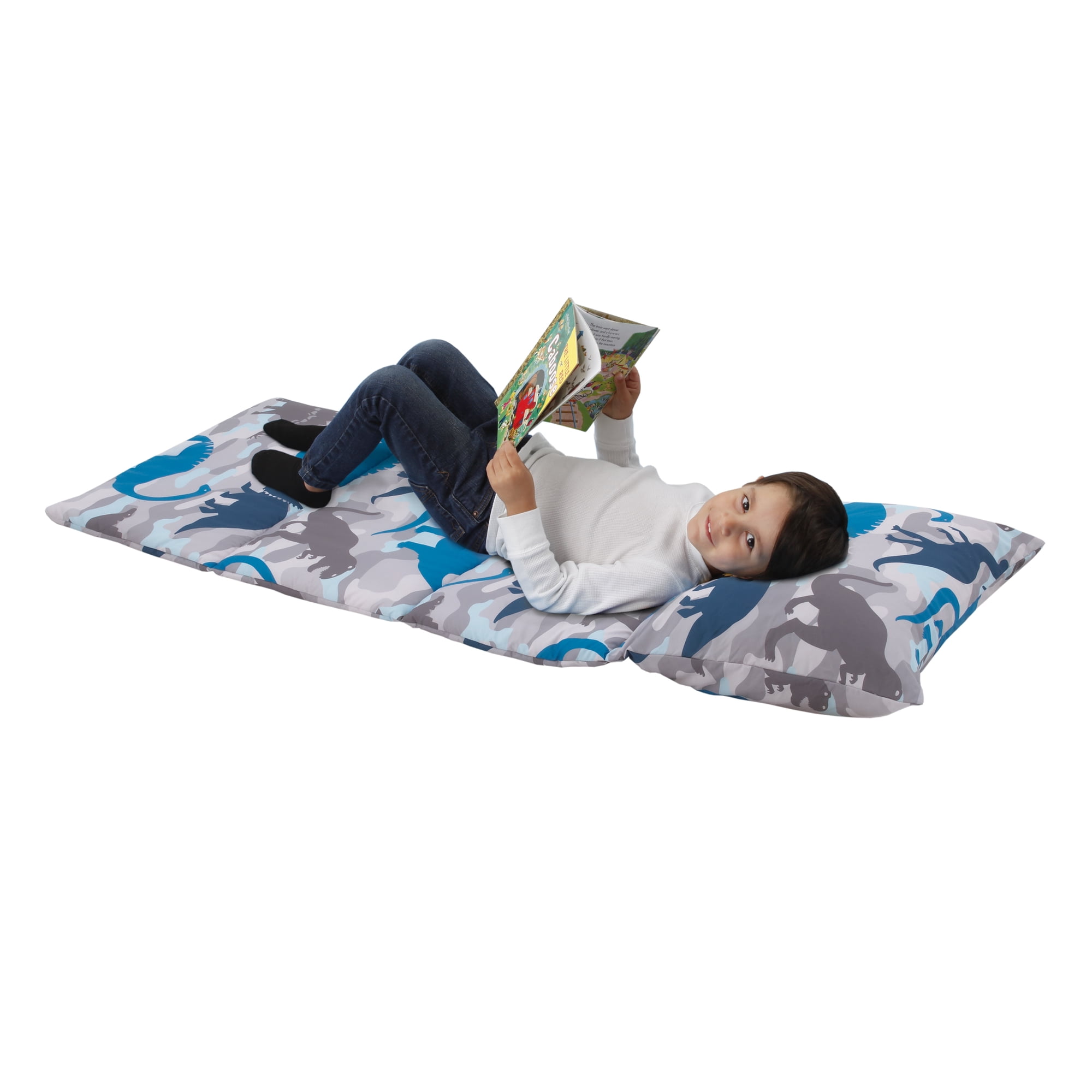 Everything Kids Dino Easy Fold Deluxe Nap Mat, Navy, Gray, Preschool Boy