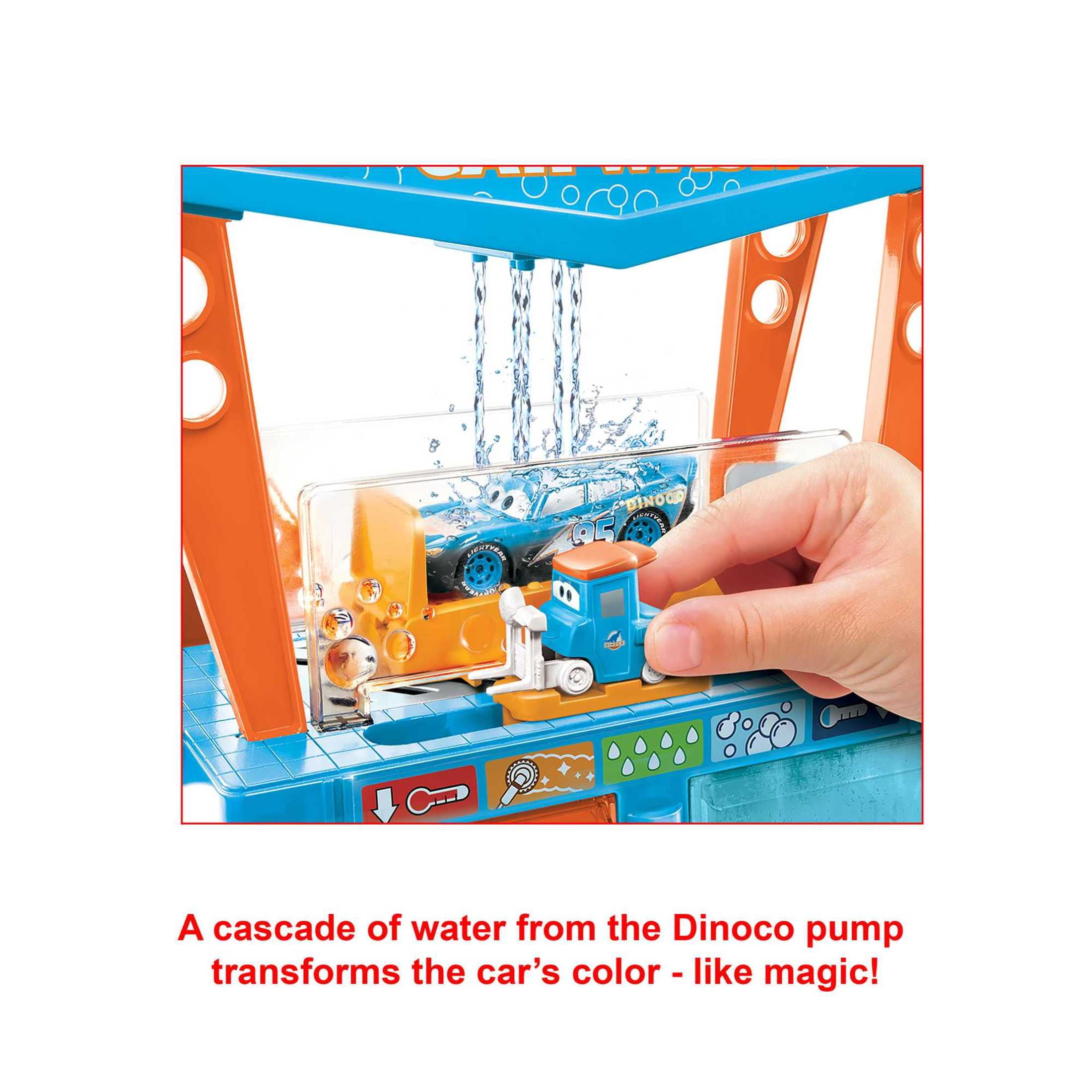 Disney Pixar Cars Dinoco Car Wash Playset with Toy Pitty & Color-Change Lightning McQueen