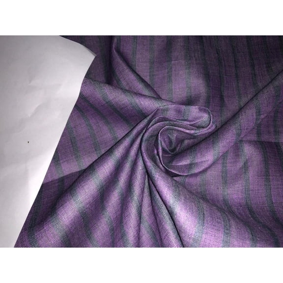 100% Linen stripe 60's Lea Fabric 58" wide available in two colors lilac/ grey and burgundy/black