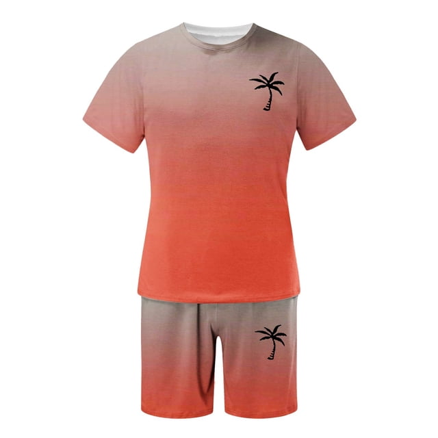 Men's Suits 2024 Summer Tracksuit Plus Size Short Sleeve O Neck Athletic Suit Casual Color Block Drawstring Waist Tracksuit Set