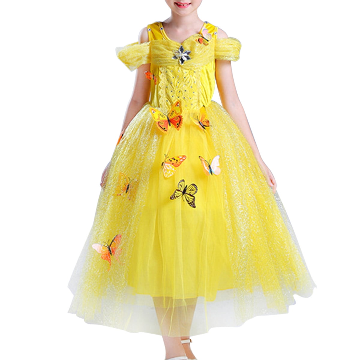 Kids Girls Princess Fairytale Dress Up Belle Cinderella Aurora Rapunzel Costume 