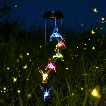 BSHAPPLUS® Wind Chimes, Solar Hummingbird Wind Chimes Waterproof Outdoor Lights Color Changing LED for Party Night Garden Birthday Gifts