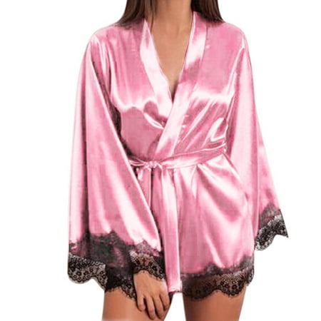 

Plus Size Lingerie For Women Fashion Women Satin Nightdress Silk Lace Lingerie Nightgown Sleepwear Robe