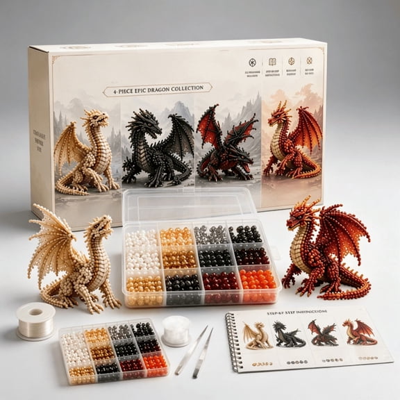 3D Beaded Dragon DIY Kit, Colorful Seed Bead Craft Set with Instructions, DIY Desk Ornament, Calming Stress Relief Activity for Adults