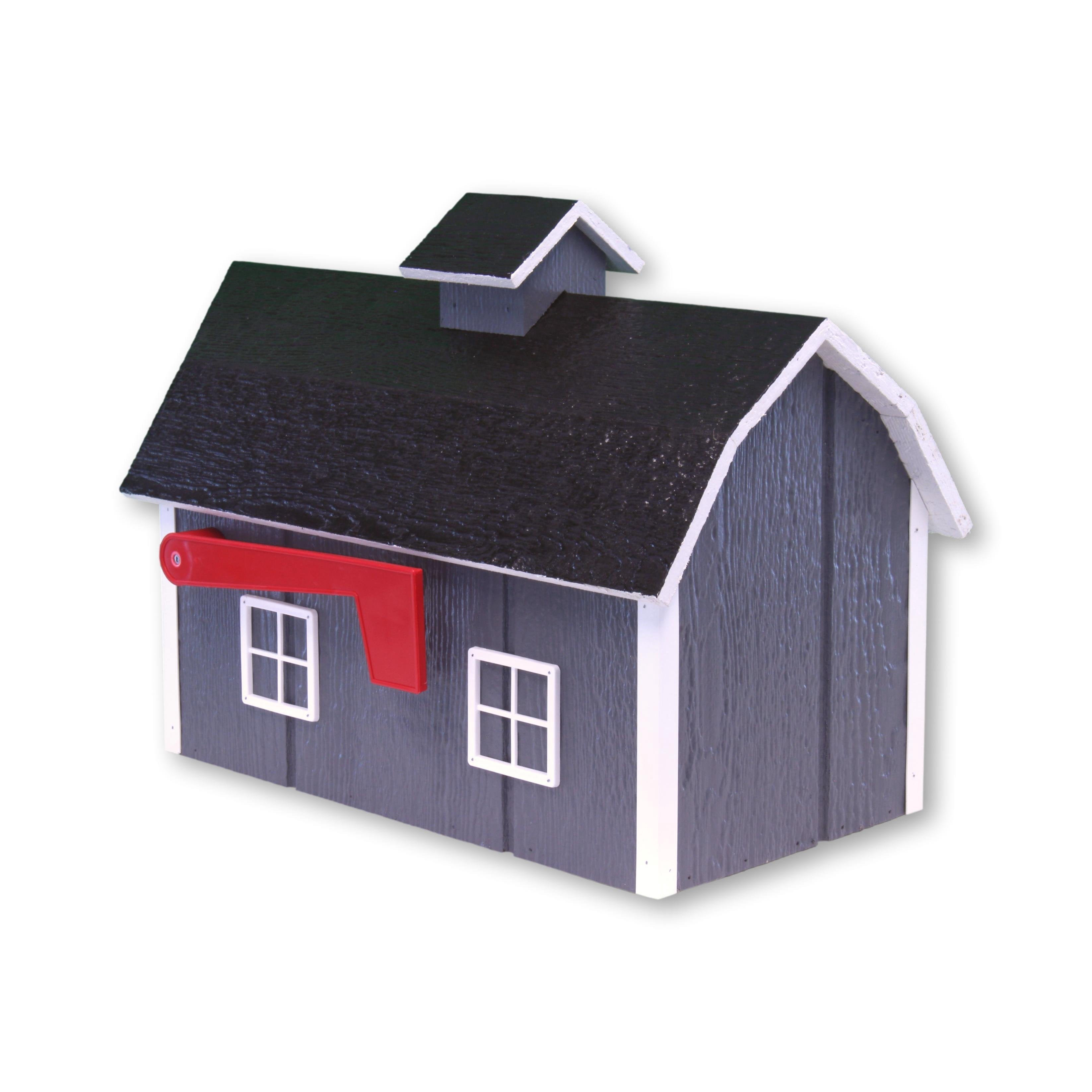 AmishToyBox.com Deluxe Wooden Mailbox, Post Mount, Dutch Barn Style Dark Gray and White