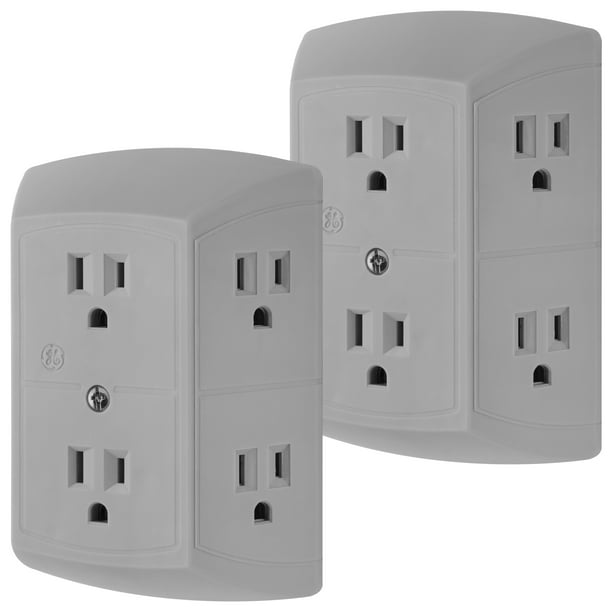 GE 6 Outlet Wall Plug Adapter Power Strip, 2 Pack, Extra Wide Spaced