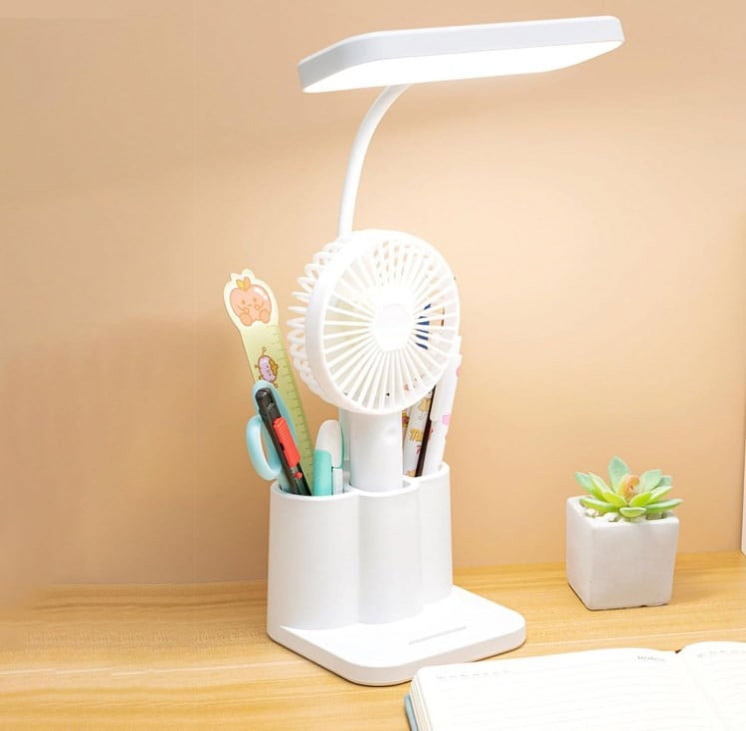 Rechargeable LED Desk Lamp - Touch Control, Stepless Dimming, 3 Color Modes, Gooseneck Design with Pen Holder & Night Light, for Study, Reading, Home Office, Dorm, and Bedroom