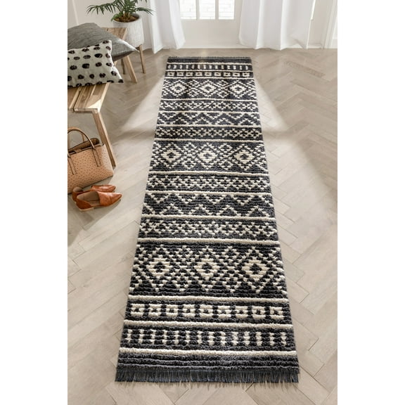Well Woven Maya Nokomis Moroccan Trellis Diamond Pattern Grey 2'7" x 9'10" Runner Textured Pile Area Rug