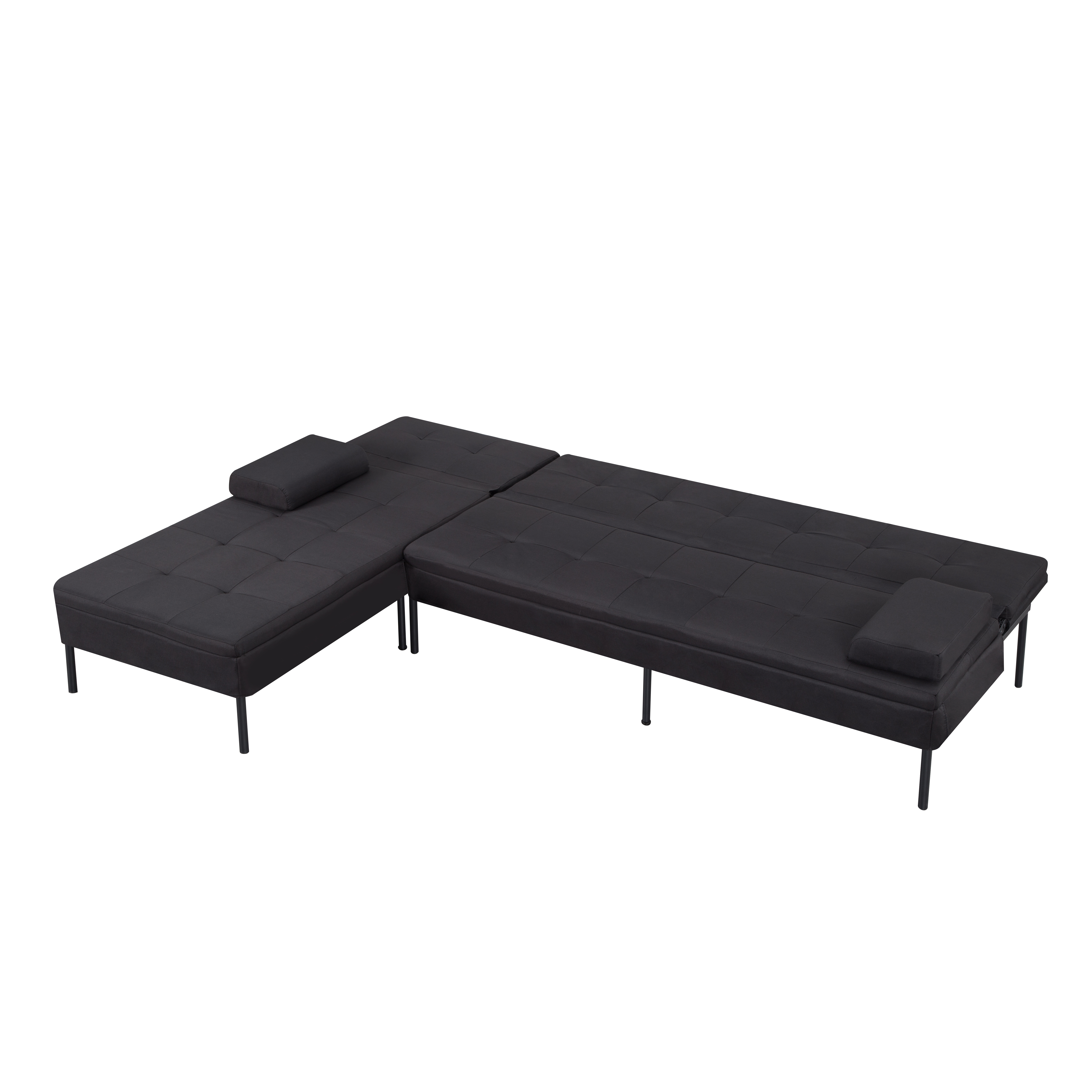 Gewnee 89.4”Convertible L-shaped Sofa with Reversible Chaise Futon Sofa Bed,Suitable for Office and Living Rooms.Black