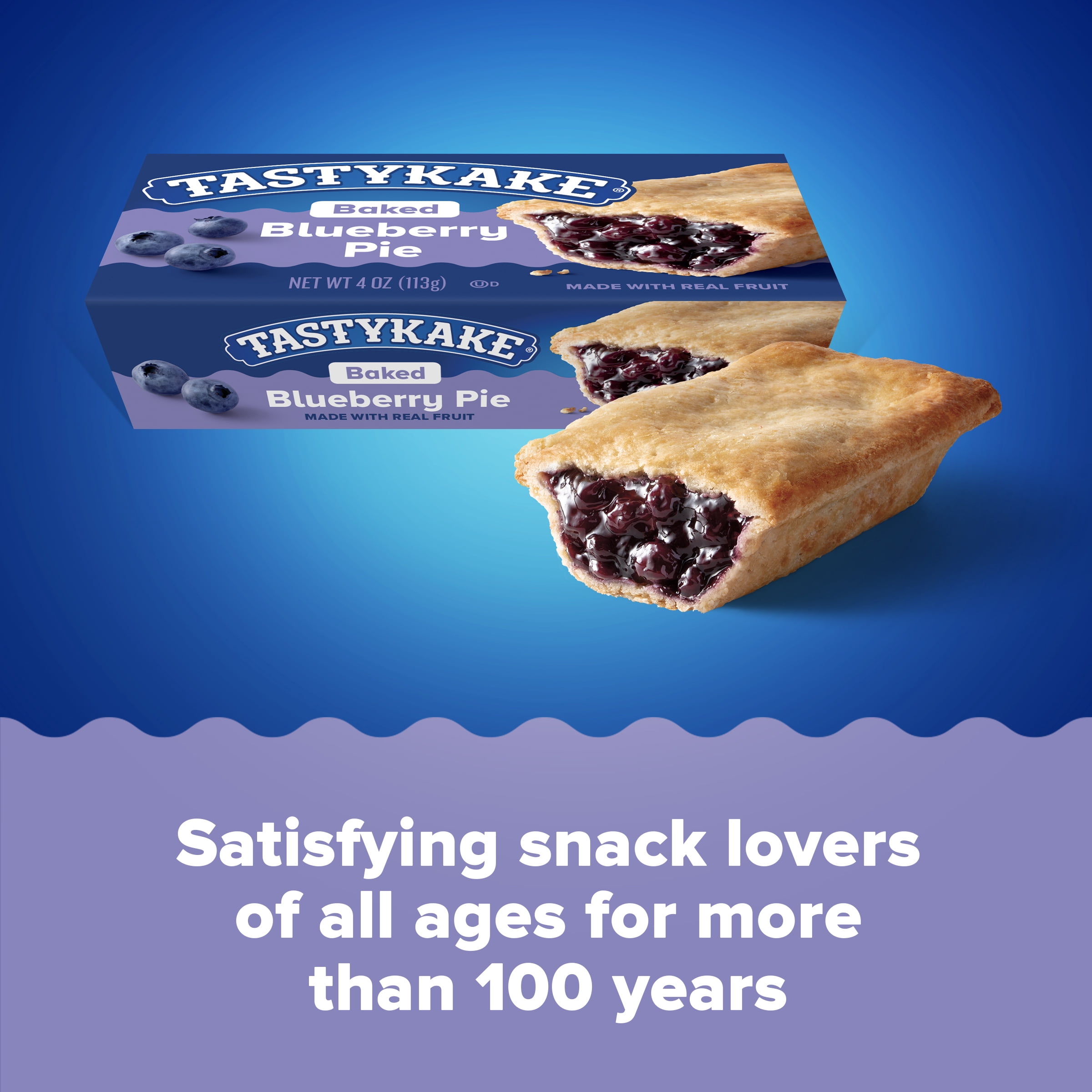 Tastykake Blueberry Baked Pie, Soft Baked Crust Topped Blueberry Pie, Shelf-Stable, 4 oz