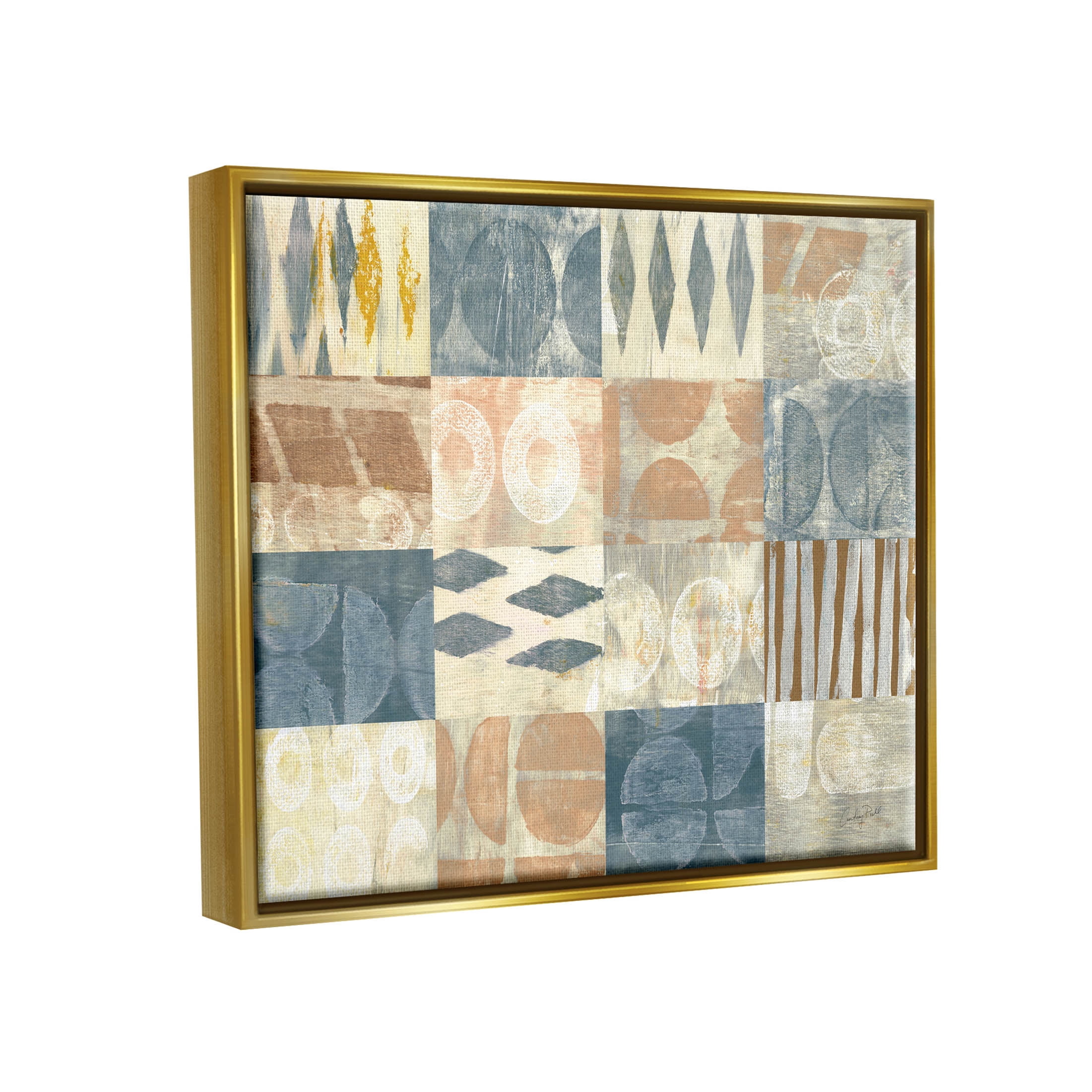 Stupell Industries Abstract Checkered Geometric Shapes Pattern Graphic Art Metallic Gold Floating Framed Canvas Print Wall Art, Design by Courtney Prahl