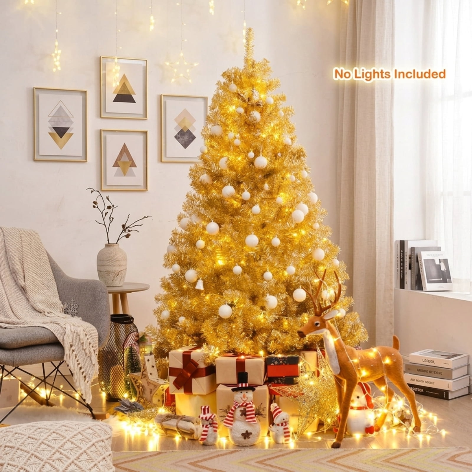 RUIE, 6 ft, Artificial Christmas Tree, with Metal Stand, 1036 Branch Tips, Champagne Gold Holiday Xmas Tree for Indoor Home Office Decoration