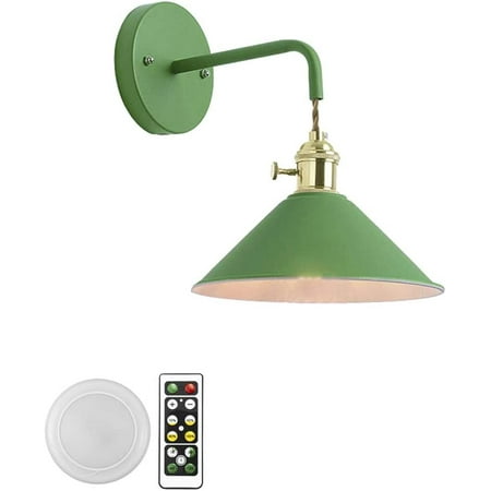 

FSLiving 1-Light 100 Lumens Led Remote Control Battery Operated Indoor Green Wall Sconce Light Fixture for Room Lighting Wall Decor Bedroom- Easy Installation Dimmer Battery Not Included