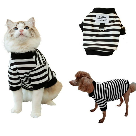 Small Dog Hoodie, Stripe Dog Onesie Pajamas with D-ring, Dog Shirt Outfits for Puppy Small Dogs Girl Boy Black XS