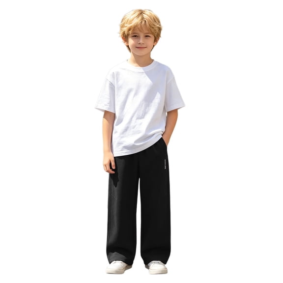 CONZONE Kids Boys Uniform Sweatpants Wide Leg Sweat Pants for Child Elastic Waist Back To School Athletic Jogger Pants with Pockets