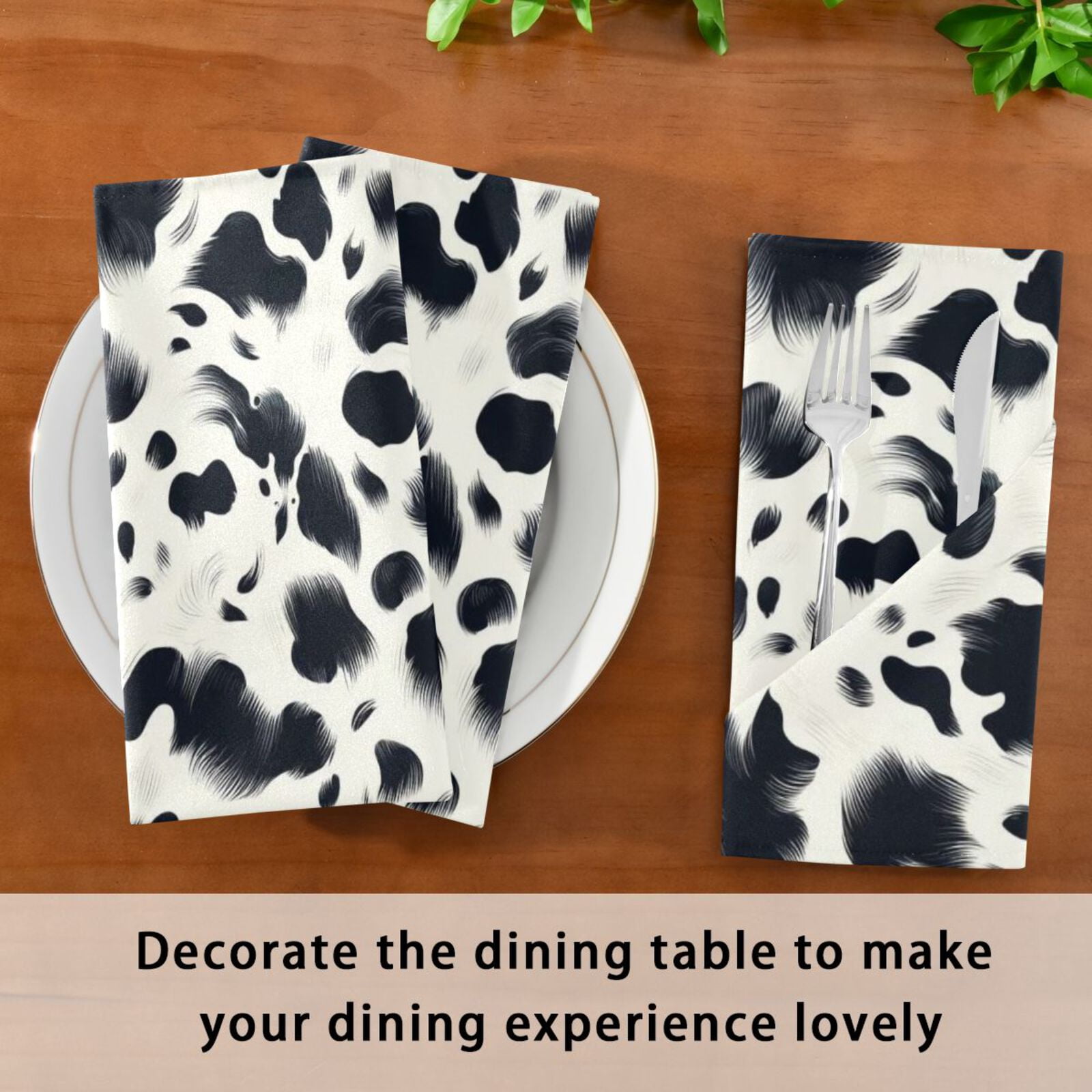 JSTEL Cow Prints Cloth Napkins Set of 6, 20x20 Inch Washable and Reusable Napkin for Decoupage Dinner Party Everyday Use
